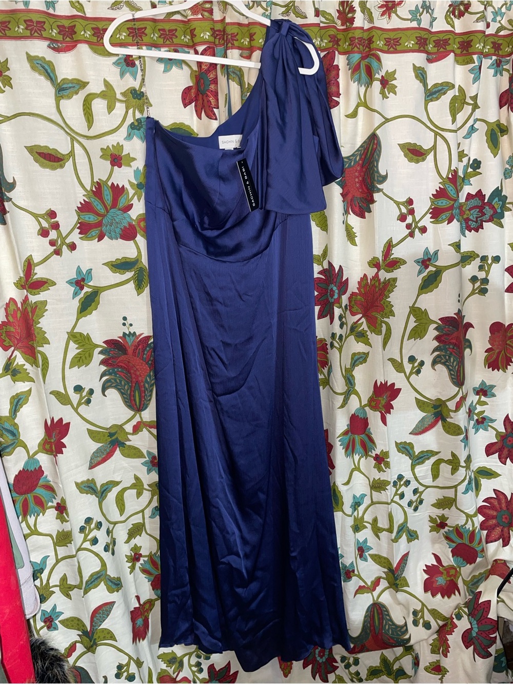 Sachin + Babi One-Shoulder Satin Gown in Slate Blue